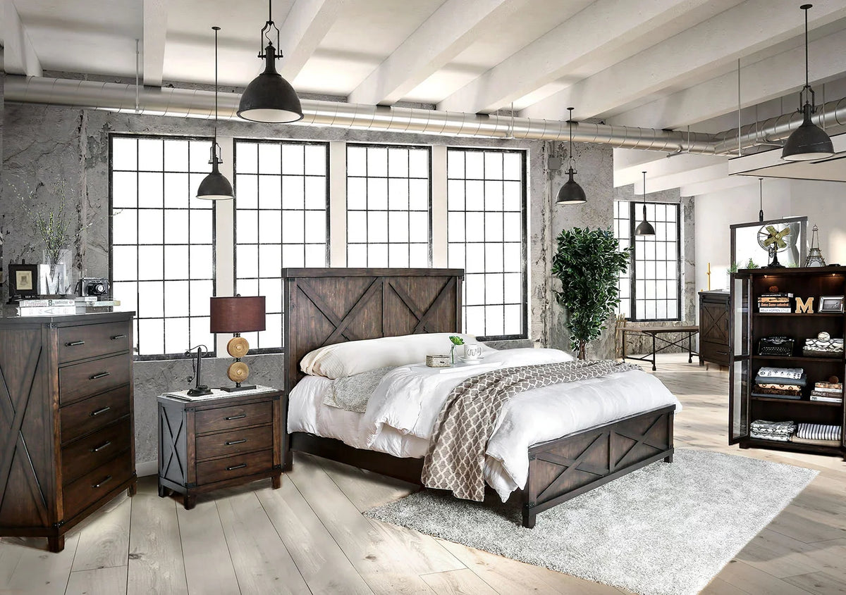 King Bedroom Bed HB Transitional 1pc Solid Style Dark Bed Rustic Size Eastern Style Plank Furniture Walnut FB Wood
