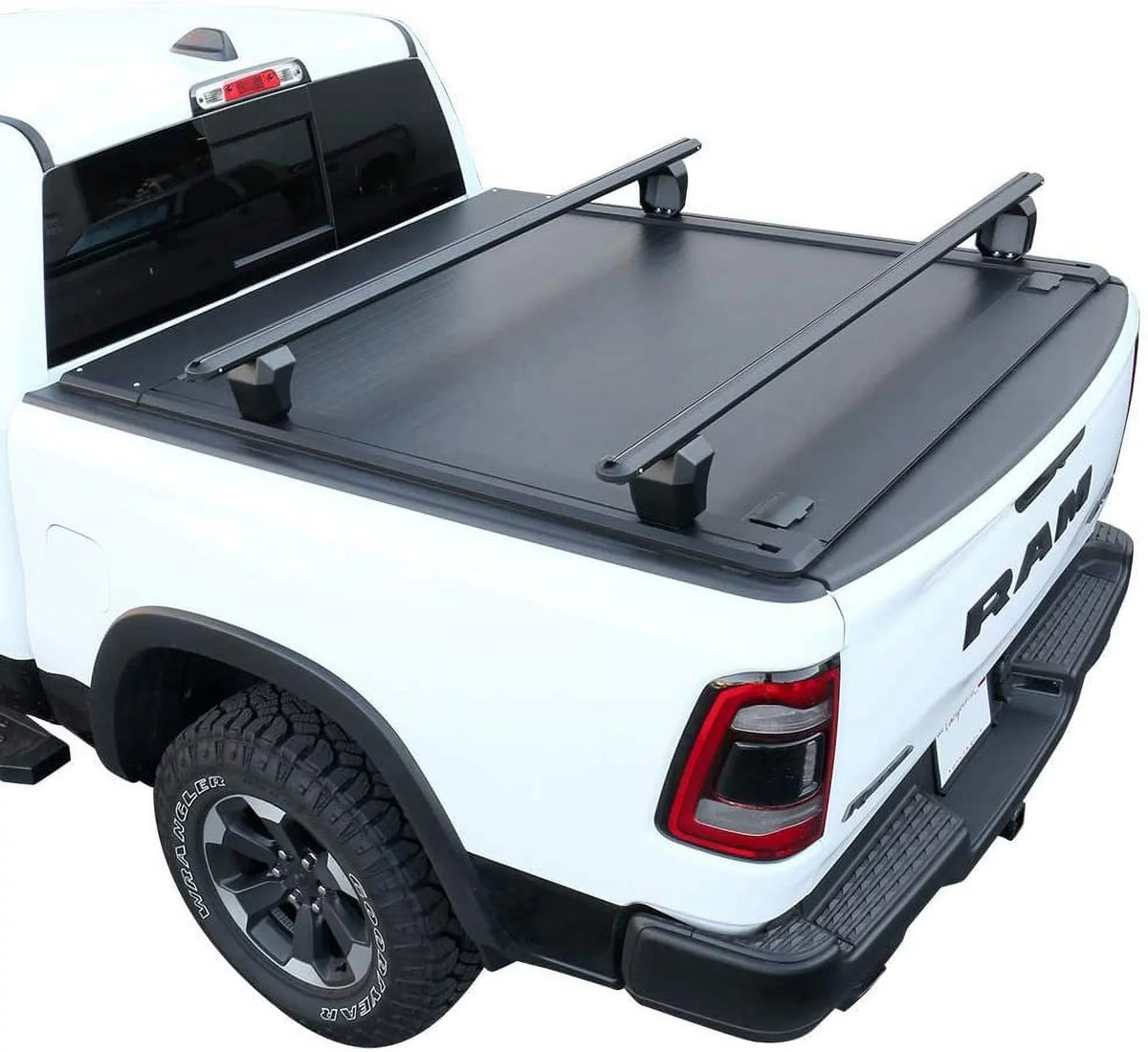 Cover Black Bed Low Retractable Ram Tonneau Waterproof Cross Fits 1500 (67.4”) Road 2019-2022 Syneticusa 5'7" Bars with Matte Hard Profile Aluminum Off