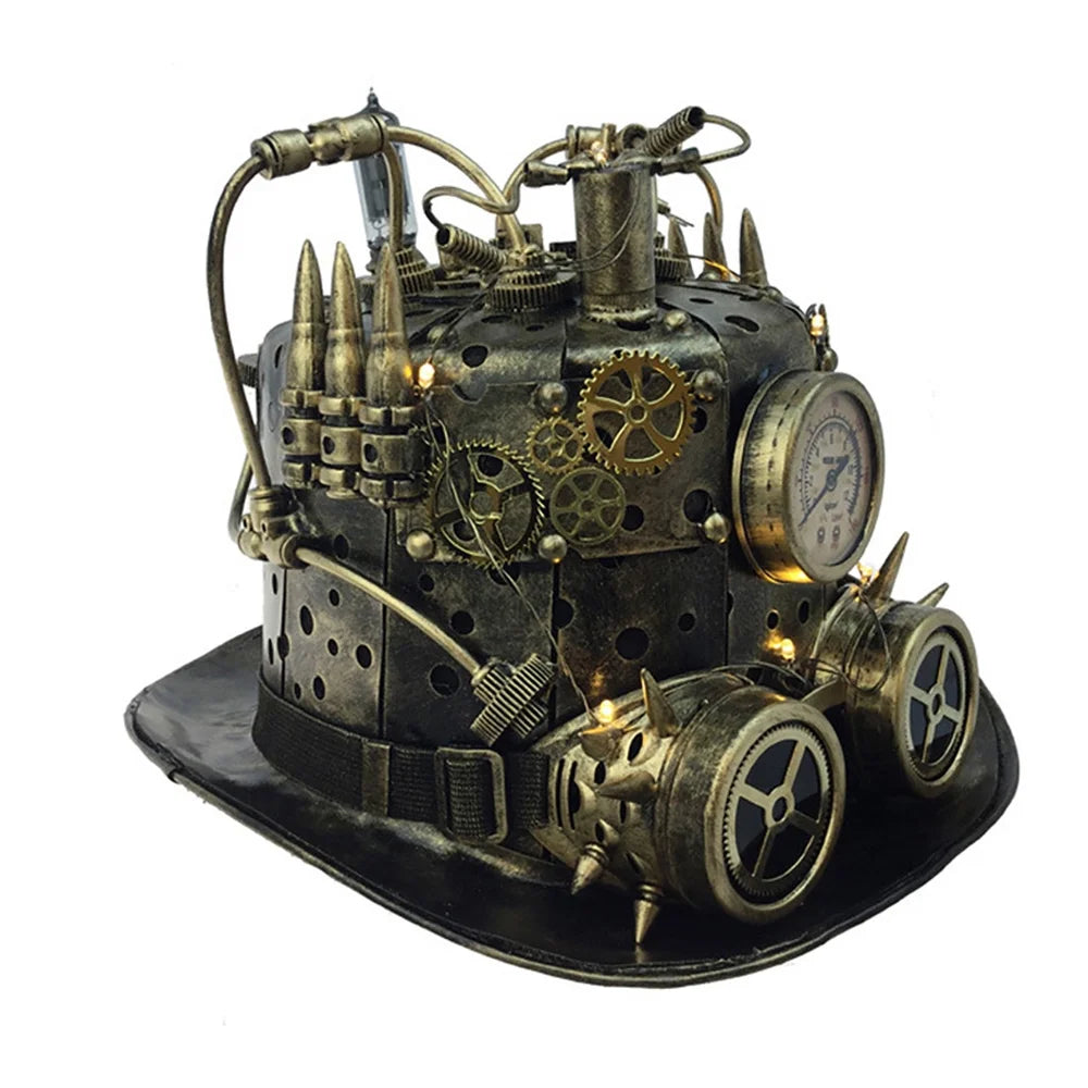 Light Fedora Mechanical Steampunk Hat Gold Up Gears - with Studio Attitude