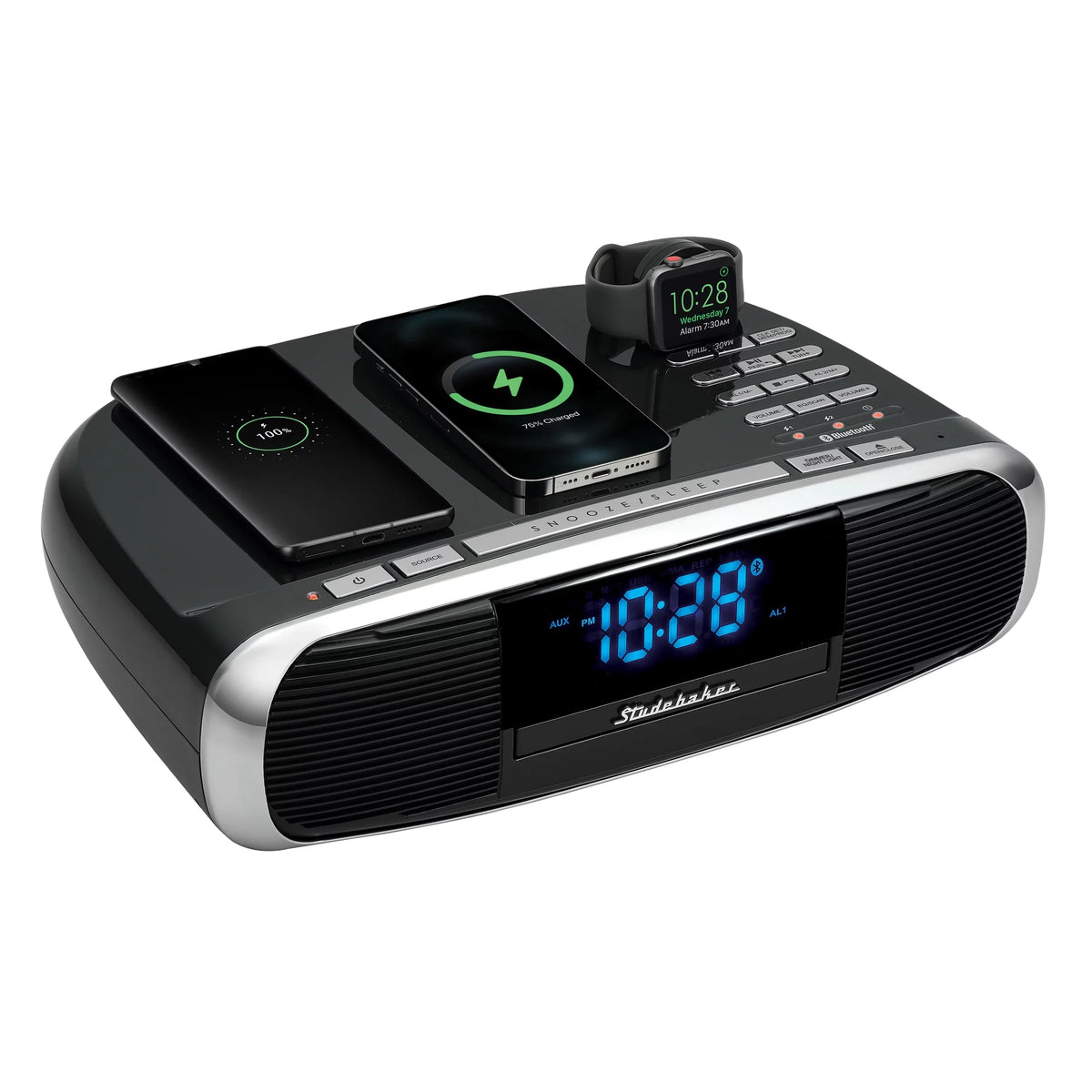 Wireless Radio, Workstaton and Music FM Station HiFi with Studebaker Charging CD, System Qi