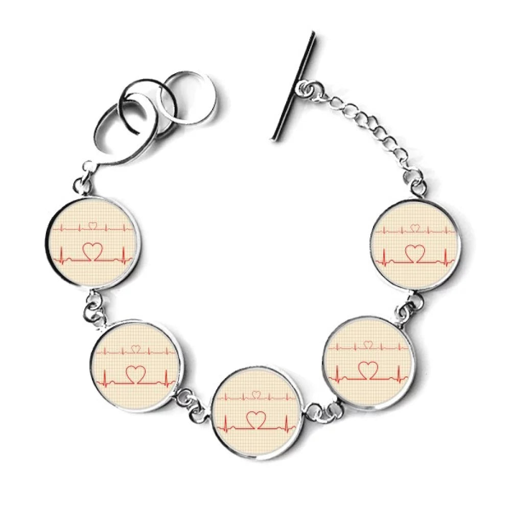 Bangle Design Heart Chain Electrocardiogram Pattern Bracelet Charm Jewelry