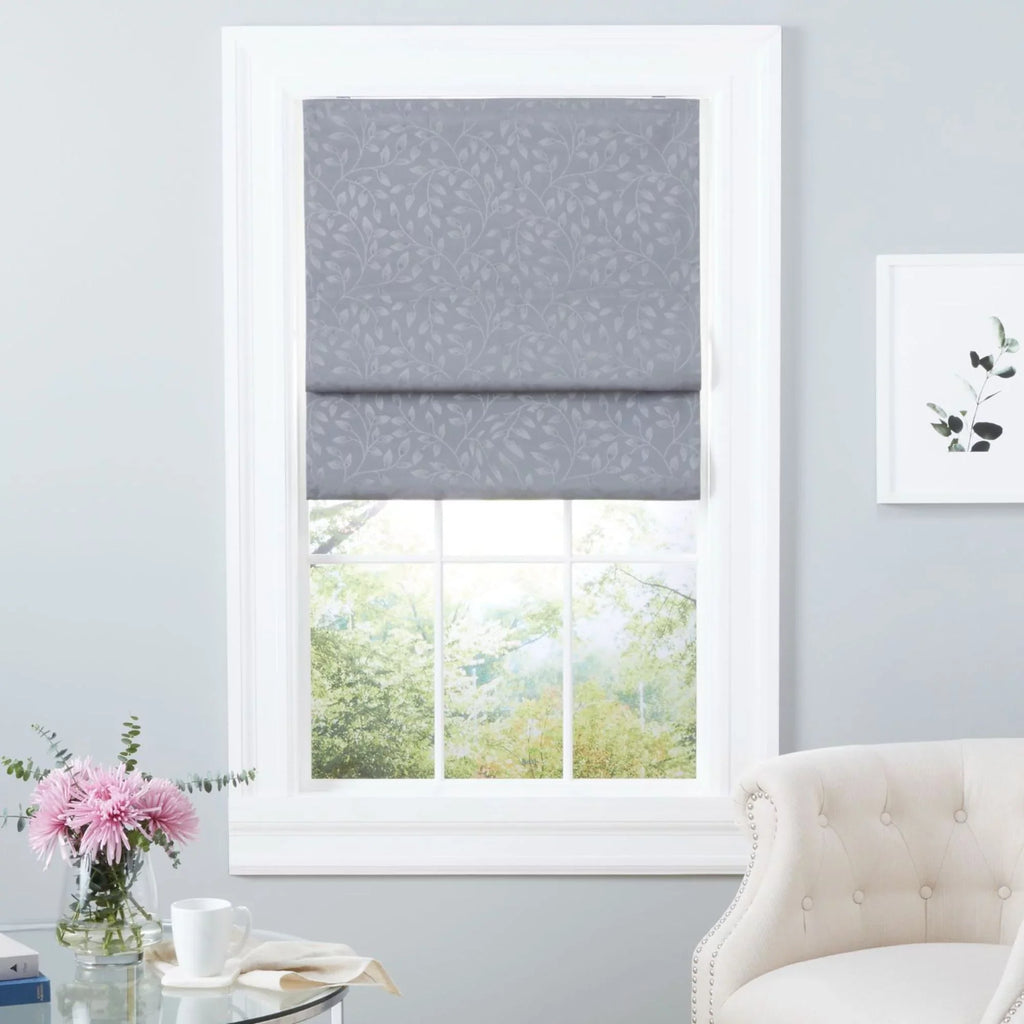 Home Roman 31"x Total Shade, 64", Exclusive Bolan Grey Botanical Dark Blackout