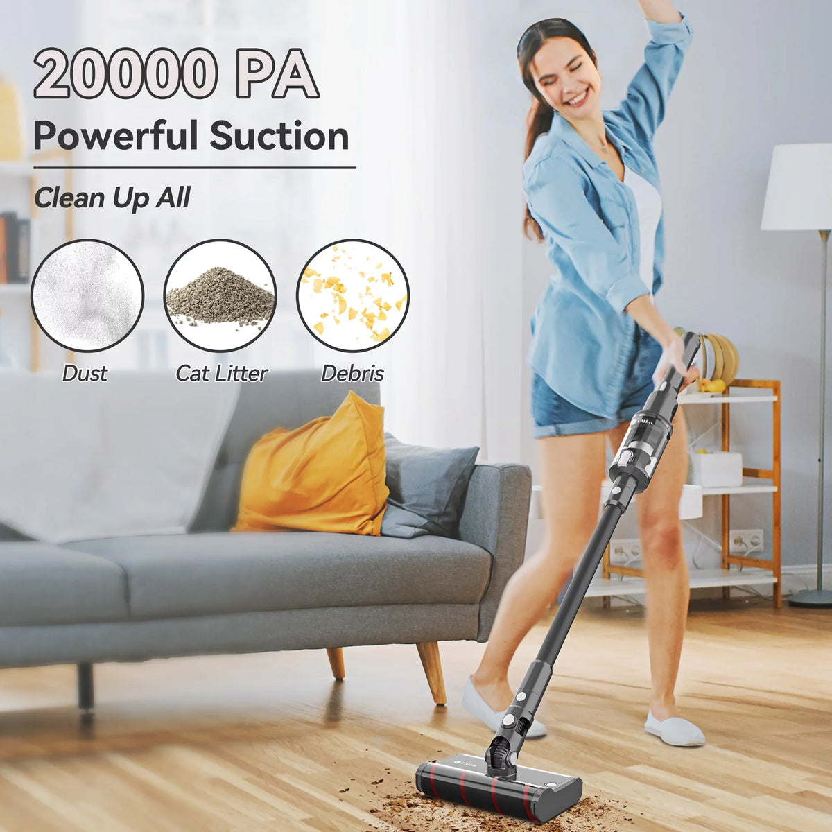 Head, Cleaner Cleaner Roller 22kPa Cordless 6-in-1 Car Sofa up to for 40Mins Floor Soft Vacuum Directional Runtime Powerful Home Hardwood Umlo Vacuum,Lightweight Handheld Double Brush Vacuum