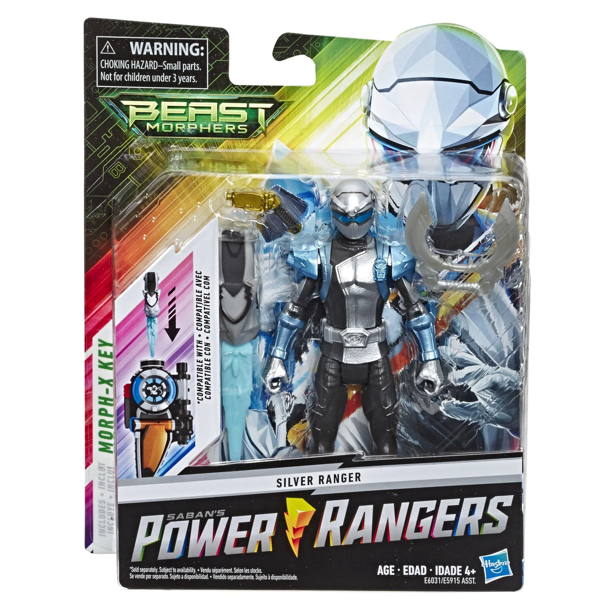 Morphers Beast Action Figure 6-inch Ranger Includes Power Silver Toy, Accessories Rangers