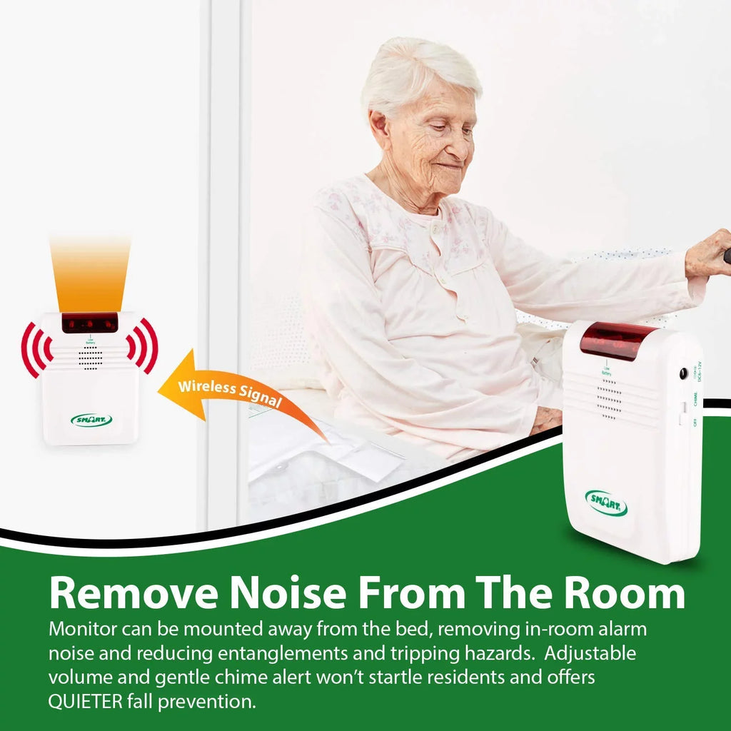 Exit Sensing Pad Monitoring While Falls 2 Piece System and Cordless Smart Caregiver Wandering Prevent Bed - Unattended, with Set Pressure Bed Help Alarm