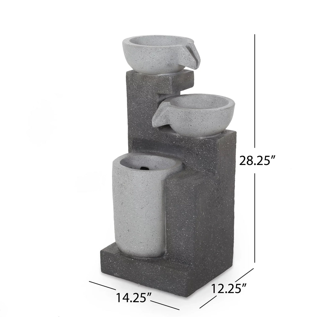 Colquitt Multi-Gray Fountain, Modern 3 Outdoor Tier