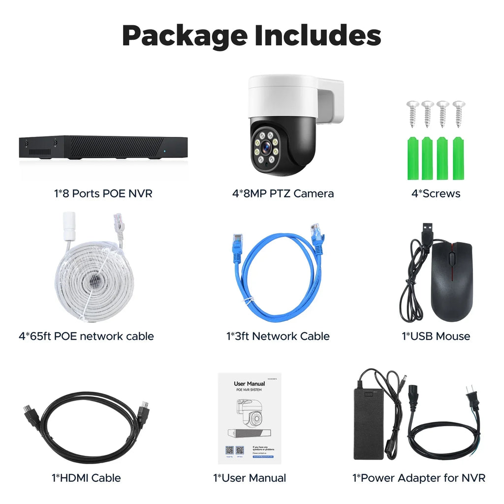 Hard System PTZ TOGUARD HDMI CCTV Dome SC46 3TB Camera Surveillance Cameras with 4K/4MP+4MP Security 8CH Drive 4Pcs POE NVR 4K/4MP+4MP Outdoor Connector
