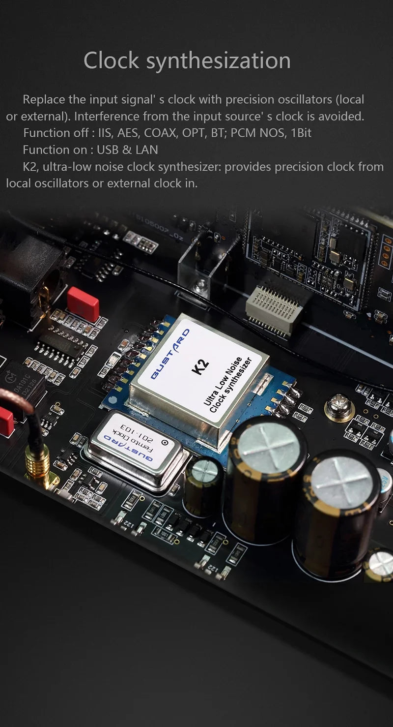 LDAC MQA DSD DAC Balanced R26 XMOS Discrete Dual Decoder DAC R2R with Native K2 (Black） Control Gustard Clock Remote