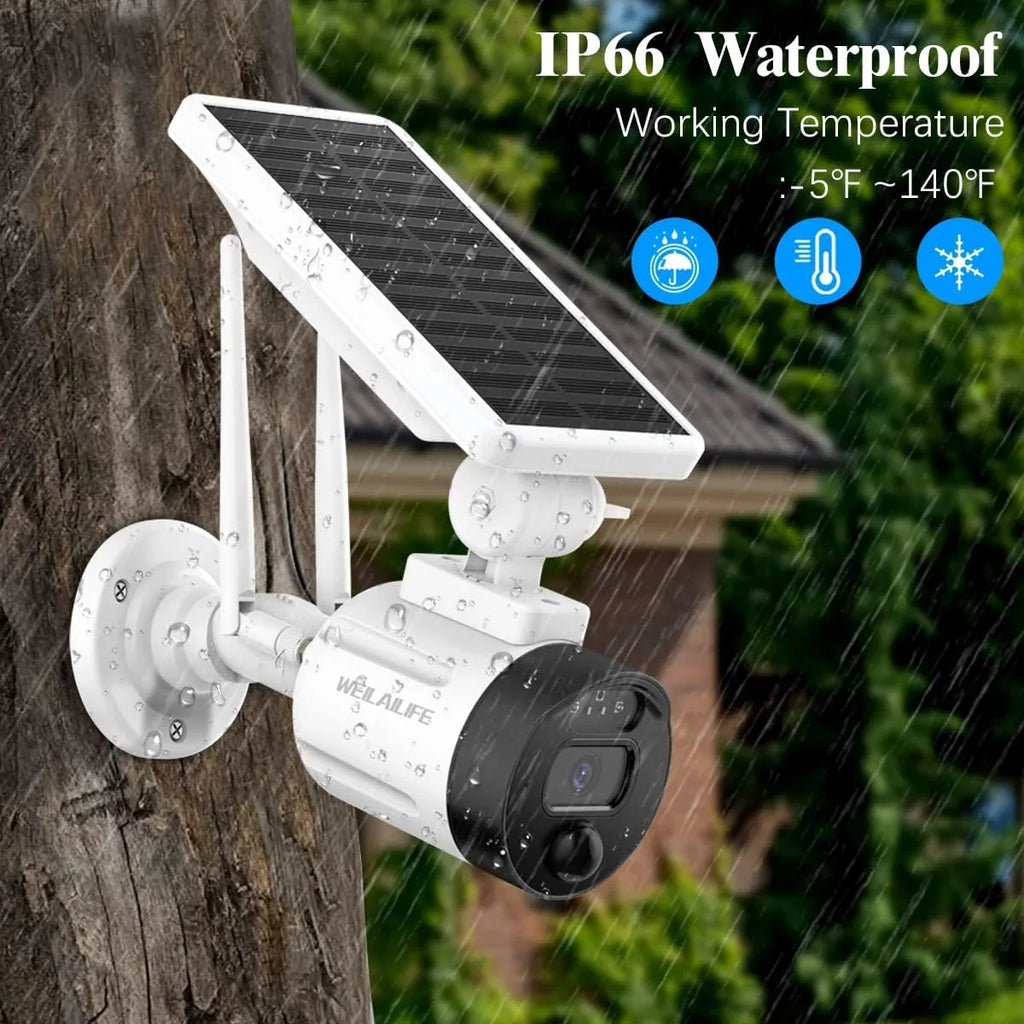 Dual Wi-Fi Battery with Rechargeable Detection, Panel, Camera, Security Solar Wireless Solar AI (2 Antenna Night Vision, Camera Pack) Outdoor Surveillance WEILAILIFE 2K