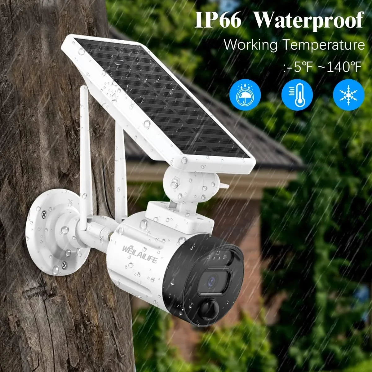 Dual Wi-Fi Battery with Rechargeable Detection, Panel, Camera, Security Solar Wireless Solar AI (2 Antenna Night Vision, Camera Pack) Outdoor Surveillance WEILAILIFE 2K