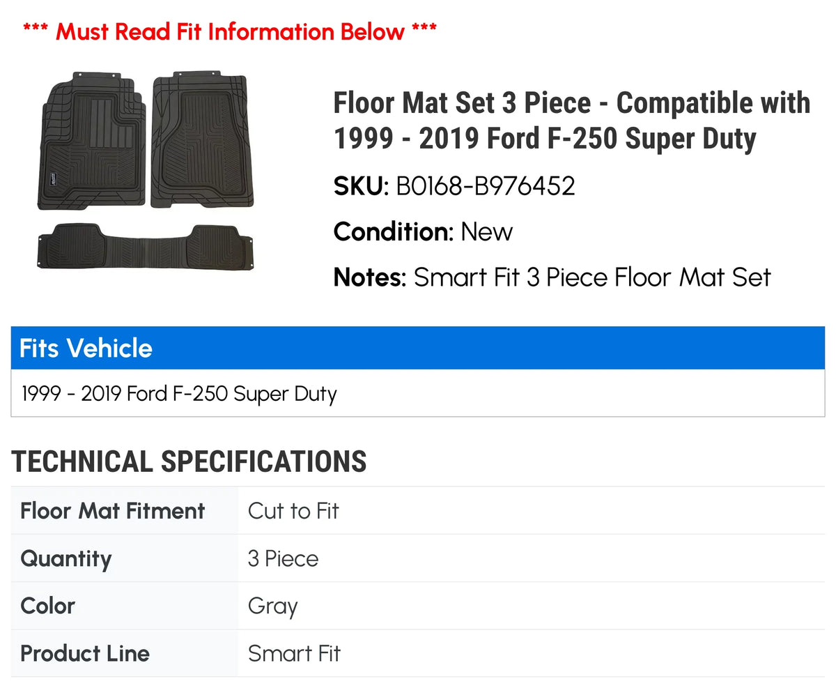 '- 2012 2013 - Floor 2003 2007 Piece 2005 Compatible 2019 2004 3 Super 2008 2011 Ford 2006 2009 Duty with 2017 2010 2018 2016 2002 Set 2000 F-250 1999 2014 Mat 2015 2001