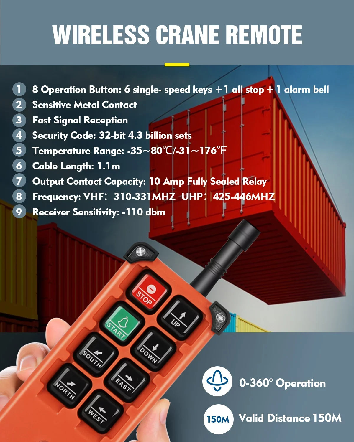 Lift 12V Electric Tower 8 Radio Control Bridge Overhead 1 + Switch Industrial Crane Crane Winch Crane Receiver Remote 2 Wireless Hoist Buttons Transmitter DC