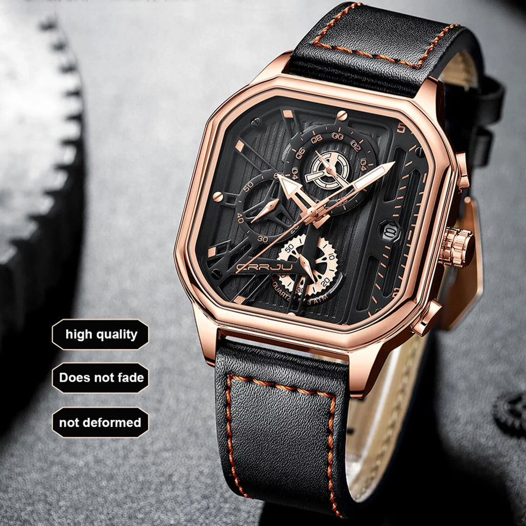 Quartz Date Watch Business Luminous Waterproof Chronograph Men's Leather Luxury