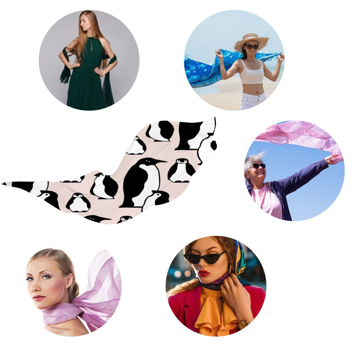 Neck Scarf Wraps Shawls Oblong FREEAMG Large Wraps Sunscreen Packed Gift Hair Headscarf for Long Silk Women Penguins