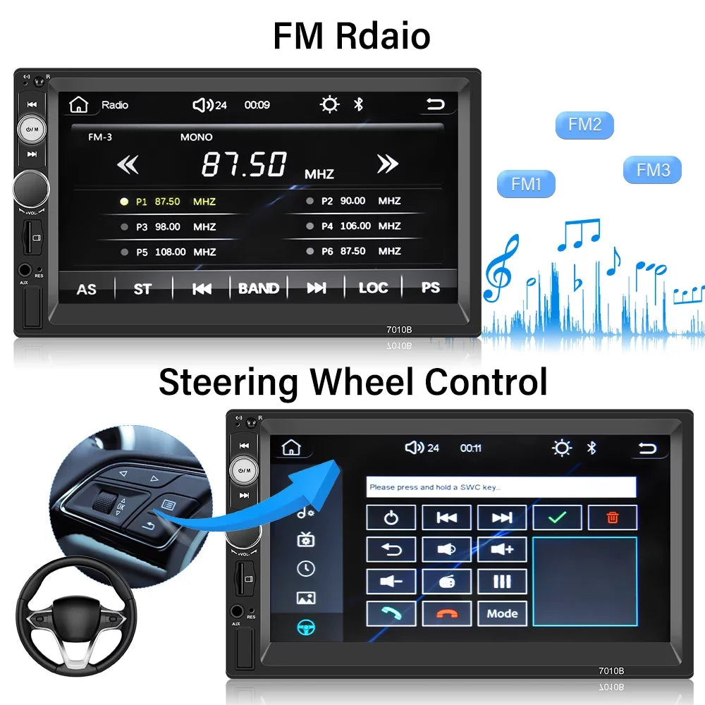 Camera Din Universal Screen Mirror Car Podofo Double Touch Included) Not FM HD Android Apple Car MP3 Radio Multimedia 7'' Audio MP5 USB(Rear 2 Player Auto Stereo Bluetooth Carplay Link