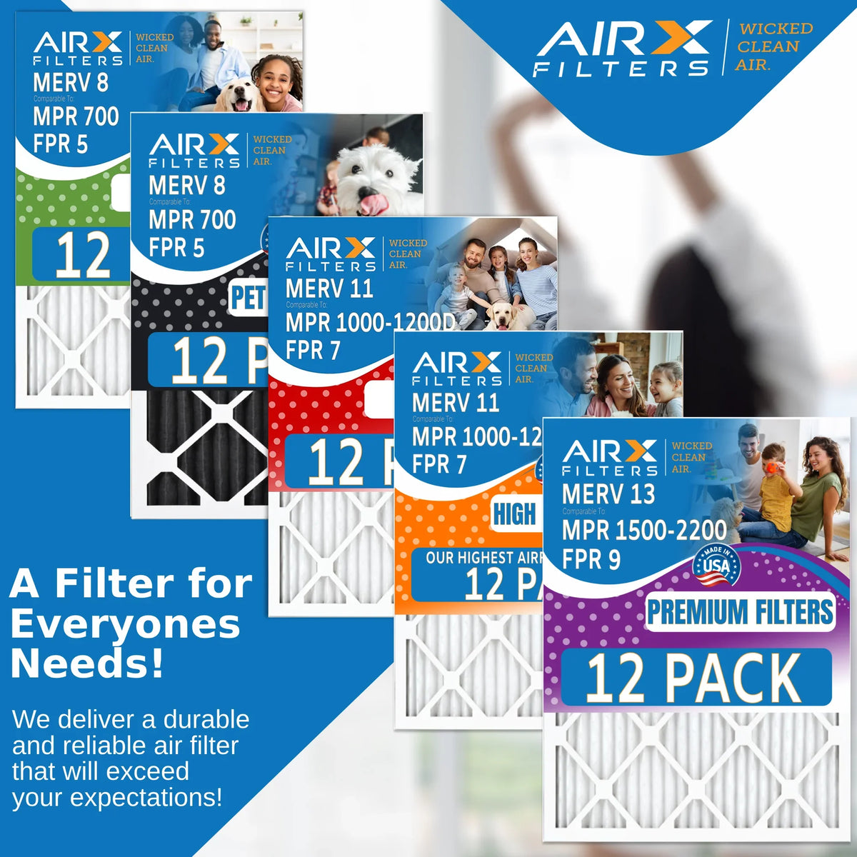 14x25x1 AIRX FILTERS FPR in MPR Pack & 12 by WICKED Rating, MERV of Filter to Air AIR. Made CLEAN 5 8 700 USA Comparable Furnace Filters -