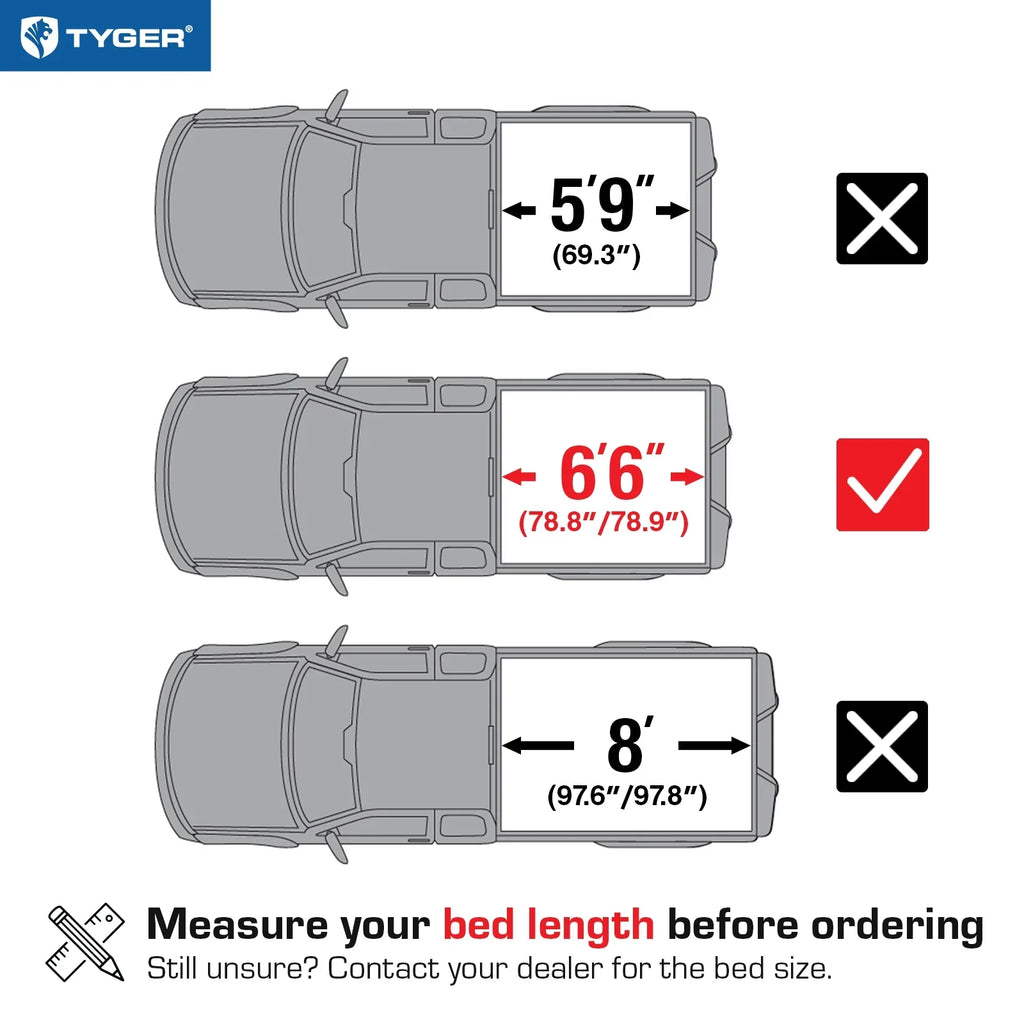 Auto Soft LD/Limited 2015-2019 1500; with Silverado 2014-2018 GMC / Cover 2500HD 3500HD; | Chevy 6'6" 2019 | Bed Vinyl Compatible T3 Tri-fold Tonneau TG-BC3C1007 Tyger Bed Sierra | Truck