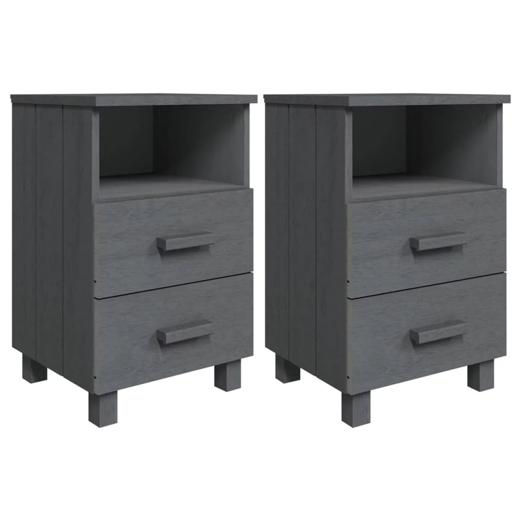 Gray Wood 15.7"x13.8"x24.4" Bedside pcs 2 HAMAR Solid Irfora Cabinets Dark