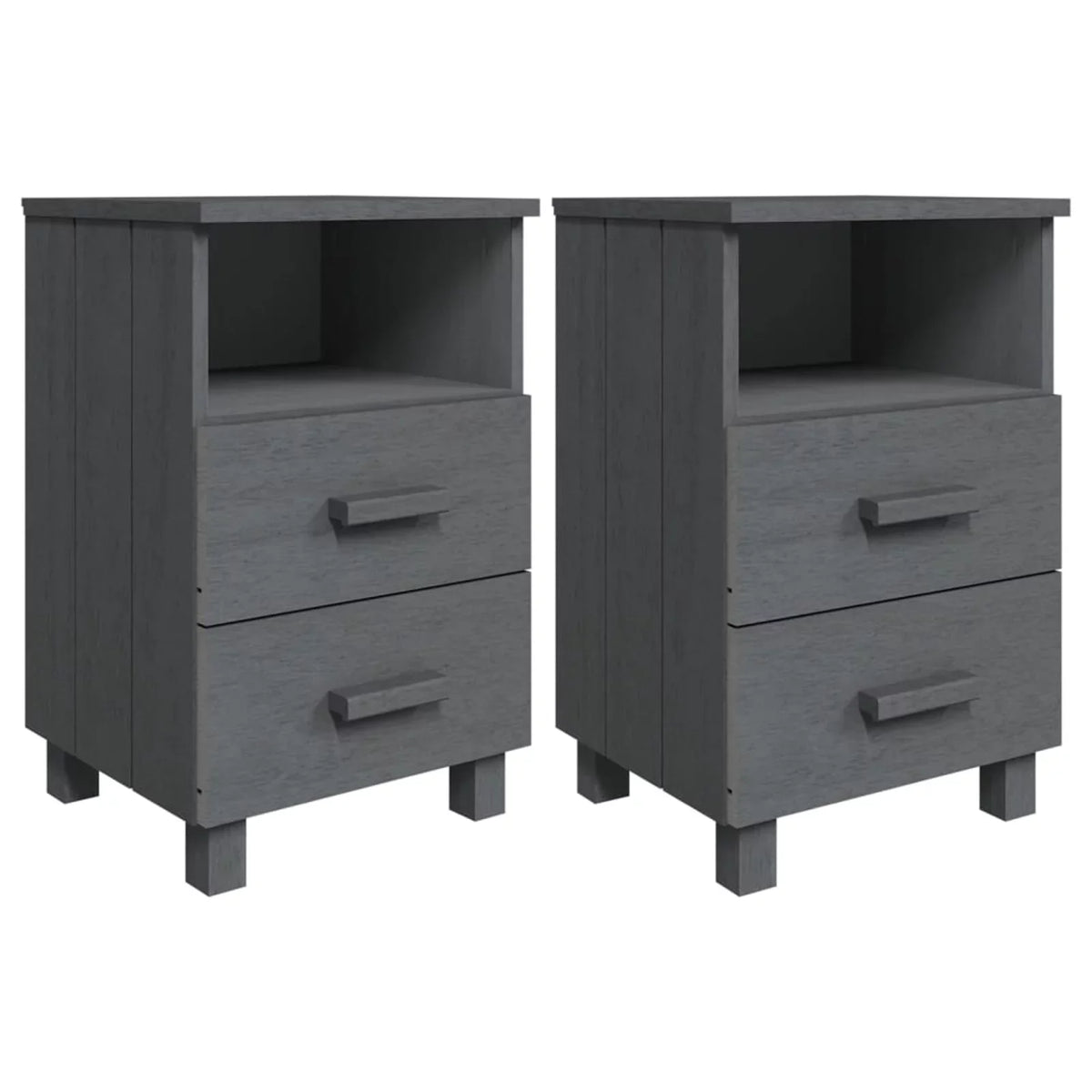Gray Wood 15.7"x13.8"x24.4" Bedside pcs 2 HAMAR Solid Irfora Cabinets Dark