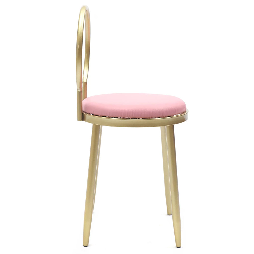 Gold 13.78*12.2*27.36" Dresser Chair, Vanity Iron + Simple + Stool Sponge Anqidi Pink Leather Pink