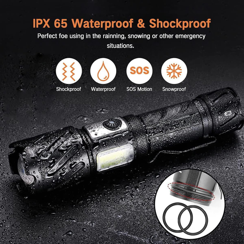 Adjustable Tactical Modes Rechargeable Torch, Lumen Bright With Water Flashlight 2 Cob 15000 Torch, High Flashlight, Super Zoomable, Light, Magnetic 6