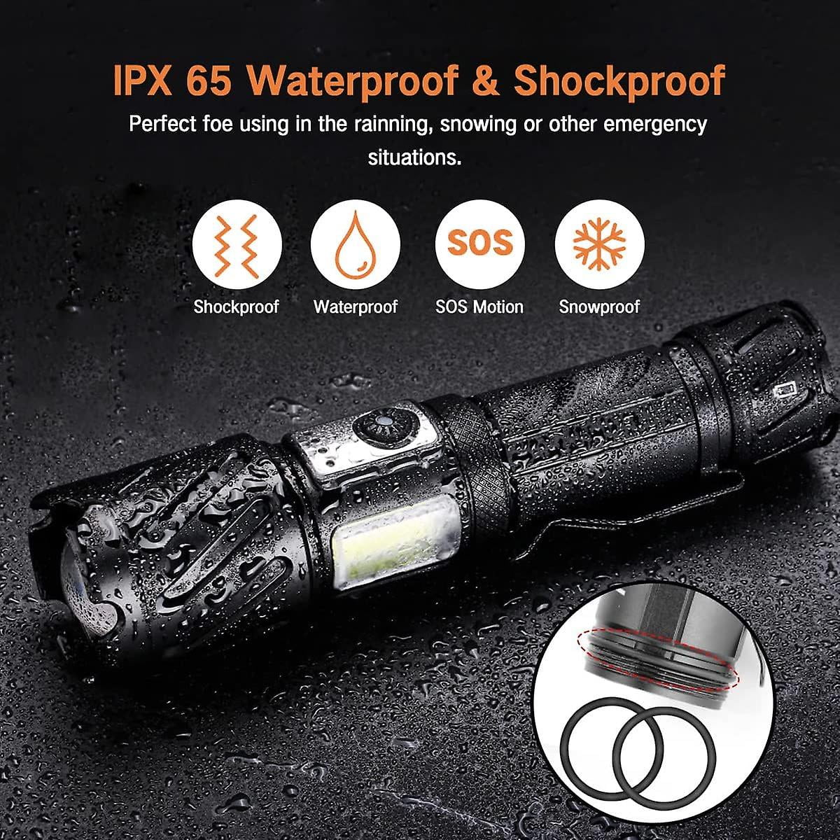 Adjustable Tactical Modes Rechargeable Torch, Lumen Bright With Water Flashlight 2 Cob 15000 Torch, High Flashlight, Super Zoomable, Light, Magnetic 6