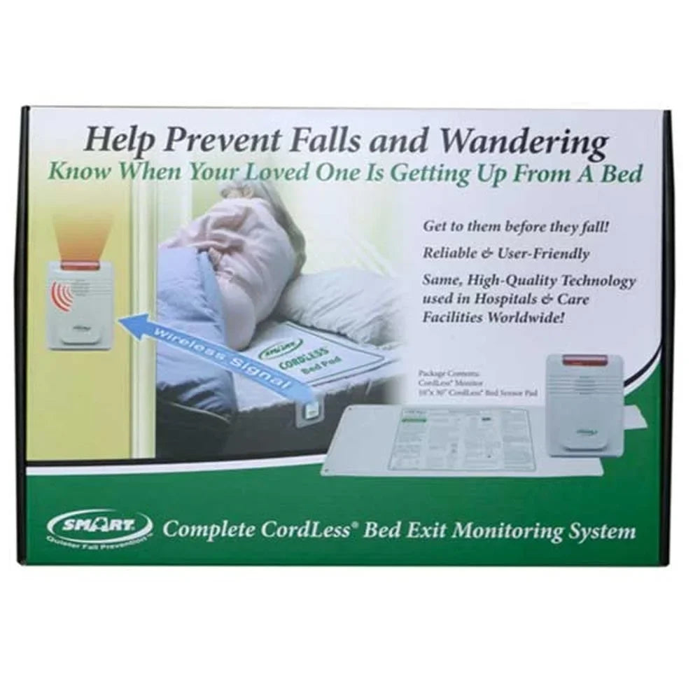 Exit Sensing Pad Monitoring While Falls 2 Piece System and Cordless Smart Caregiver Wandering Prevent Bed - Unattended, with Set Pressure Bed Help Alarm