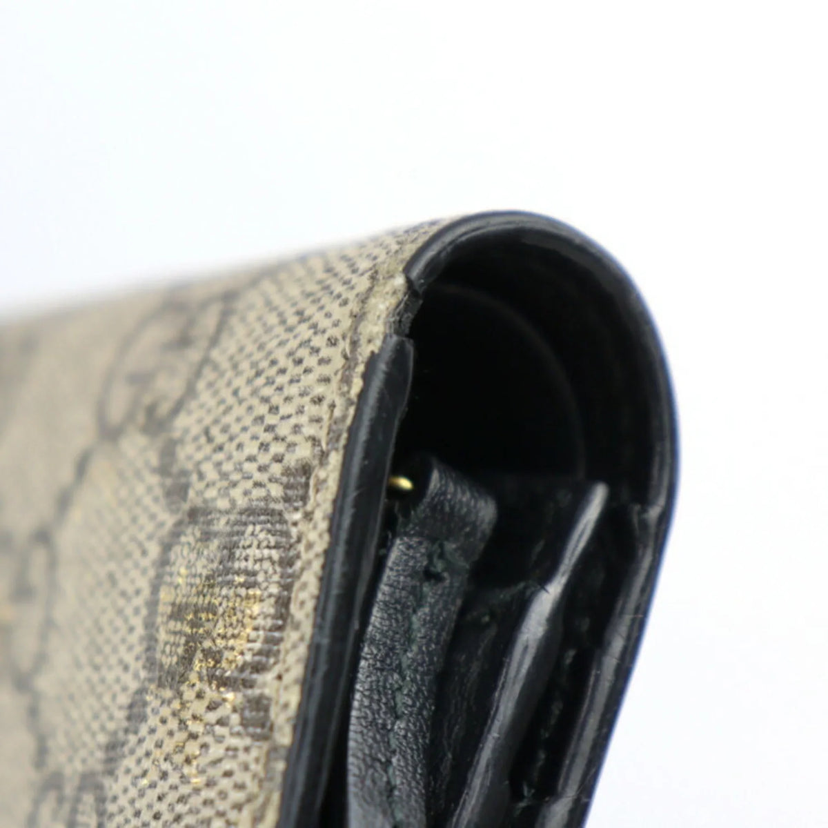 Brown GUCCI Bifold Bee Leather Gucci Beige Black Gold Canvas GG (Good) BEE Supreme Pre-Owned 508757 Compact Wallet