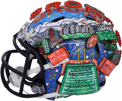 '- Helmet - Authentic Certified Charles Broncos Fazzino Fanatics - Hand Peyton by B703374 Denver Artist Manning Autographed Mini Painted