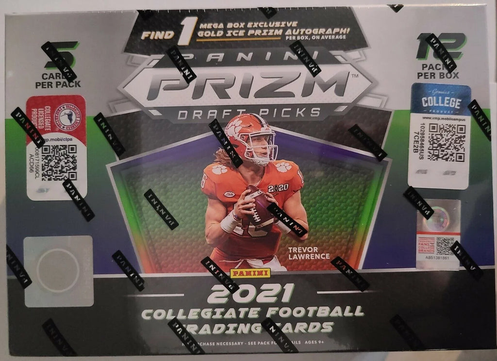 ONE Autograph pks/bx, Prizm Picks card/bx) Gold (12 Panini Prizm Draft Ice MEGA Football 2021 Box