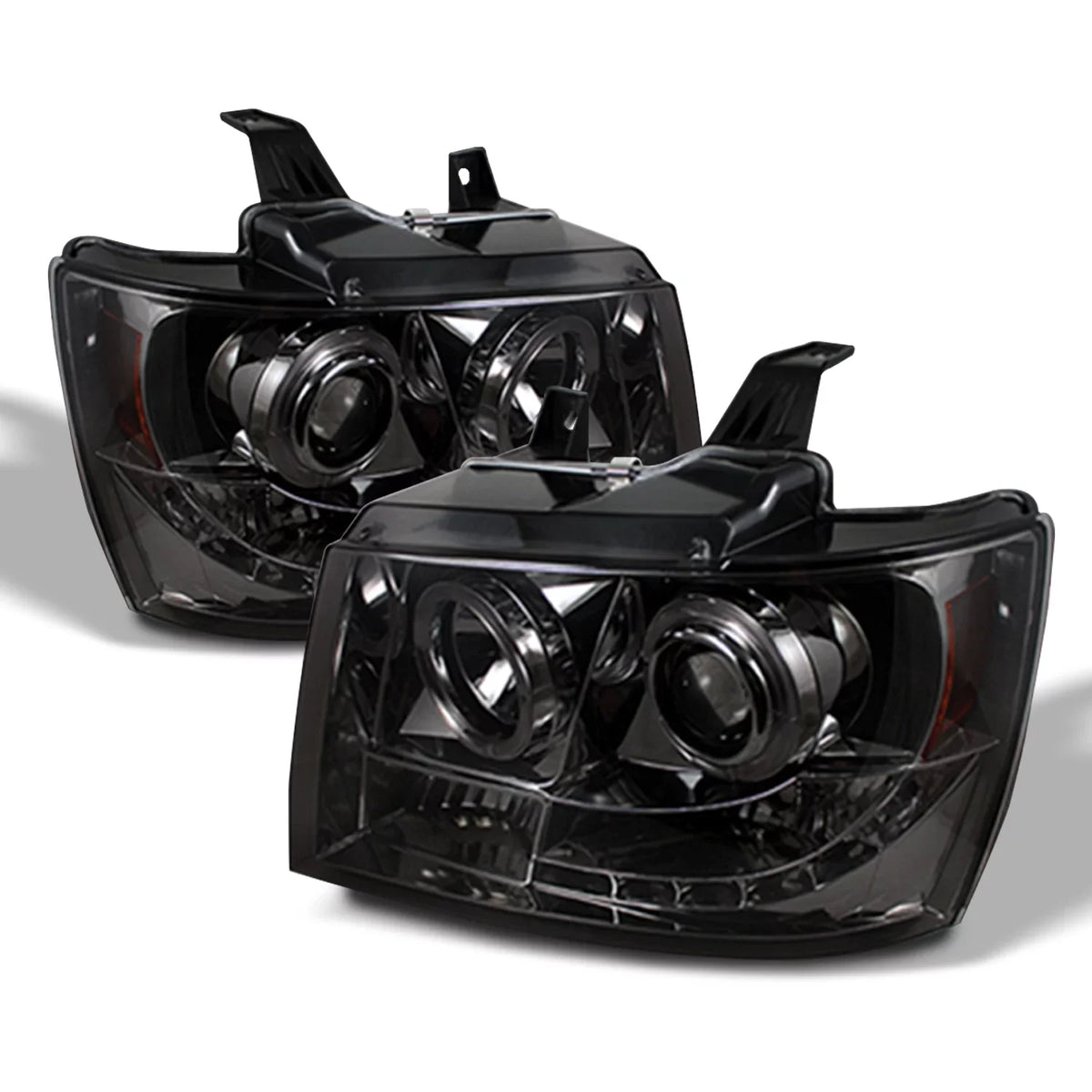 Tahoe + Set LED Fits Lens] 2007-2011 - Dual Headlights AKKON Projector Lights Suburban Halo Fog Avalanche [Smoke