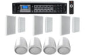 Wall 4 White Slim Speakers Restaurant/Bar/Cafe Amp+4 JBL White Pendant+6 6-Zone