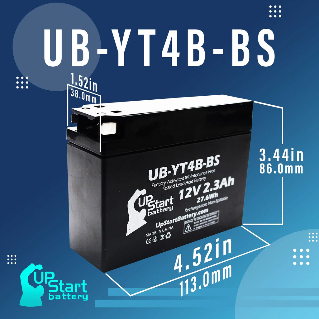Yamaha Battery 12V, Maintenance 3-Pack Factory UpStart Battery Activated, Replacement Free, SR400 Motorcycle - 2.3Ah, UB-YT4B-BS 400CC 2002 for