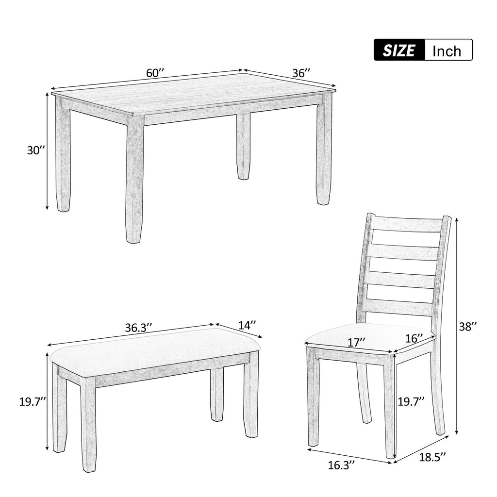 & Brown Room Table Chairs With 4 Style Upholstered Set CoSoTower A Whitewash Rustic Bench, Dining + 6-Piece