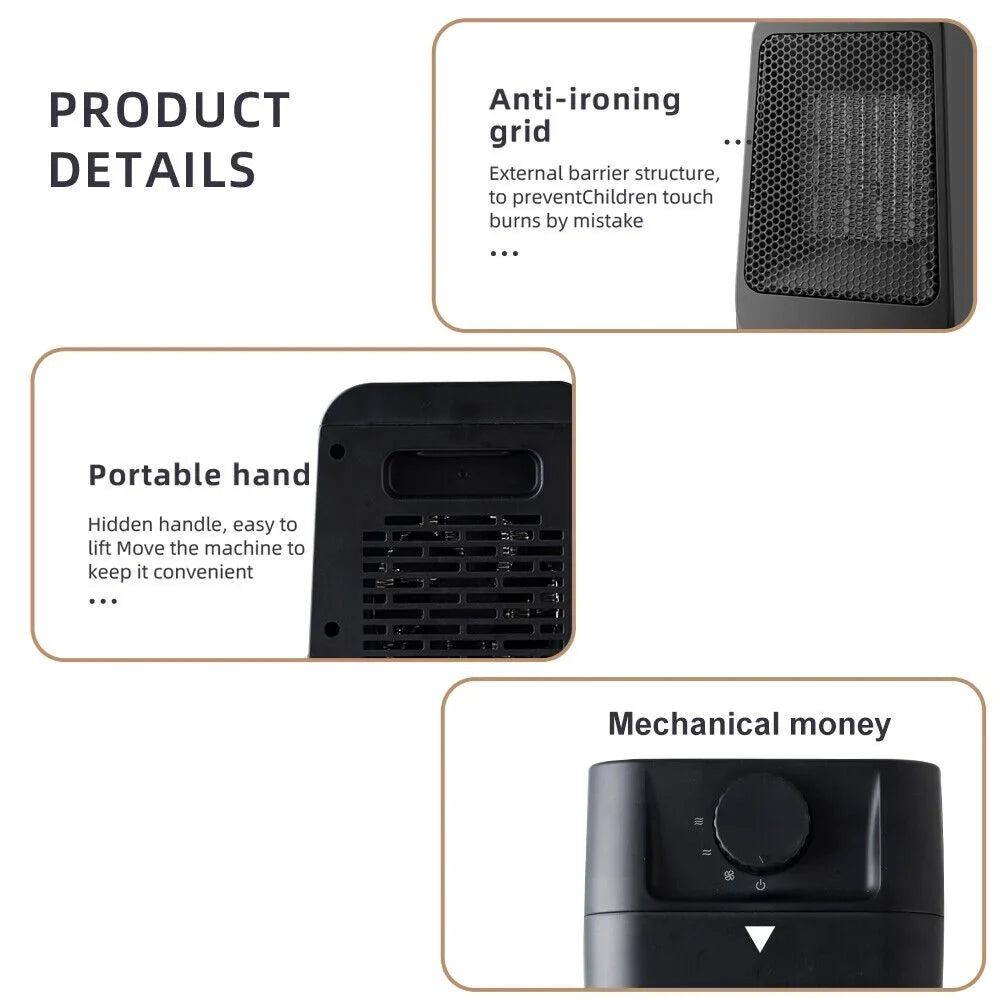 3 Heater Portable - Warm Keep Black Modes - Adjustable Heater Anywhere Office JahyShow Space Home - Thermostat, and