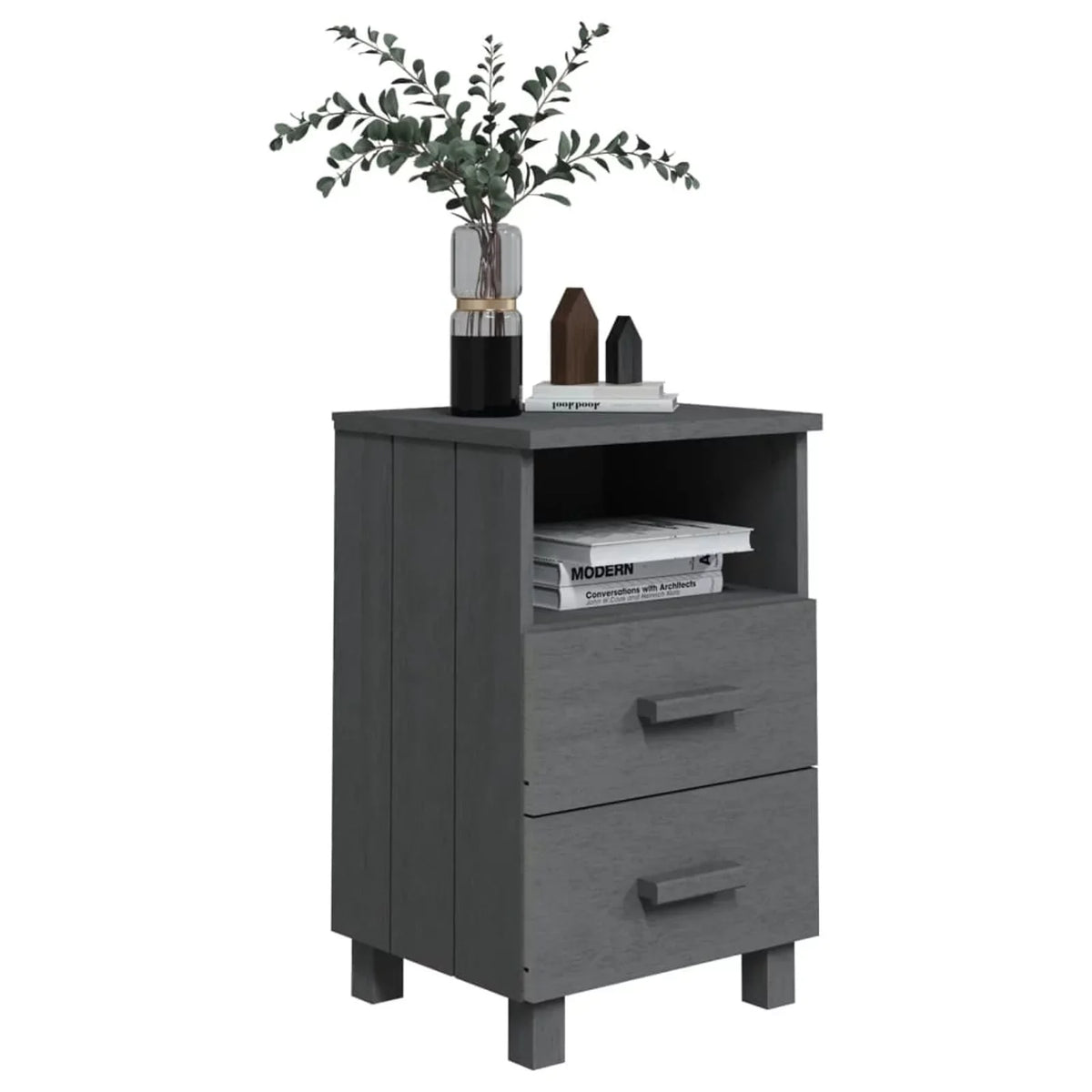 Gray Wood 15.7"x13.8"x24.4" Bedside pcs 2 HAMAR Solid Irfora Cabinets Dark