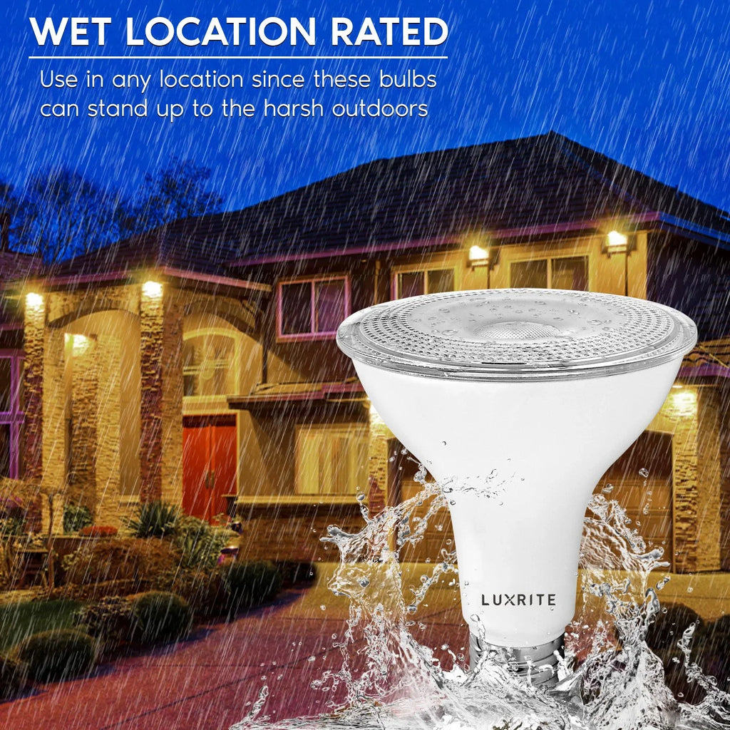 Listed Warm Flood LED Rated Light PAR30 UL 11W White 2700K E26 Wet Base Luxrite 850 Lumens 12-Pack Dimmable Bulb