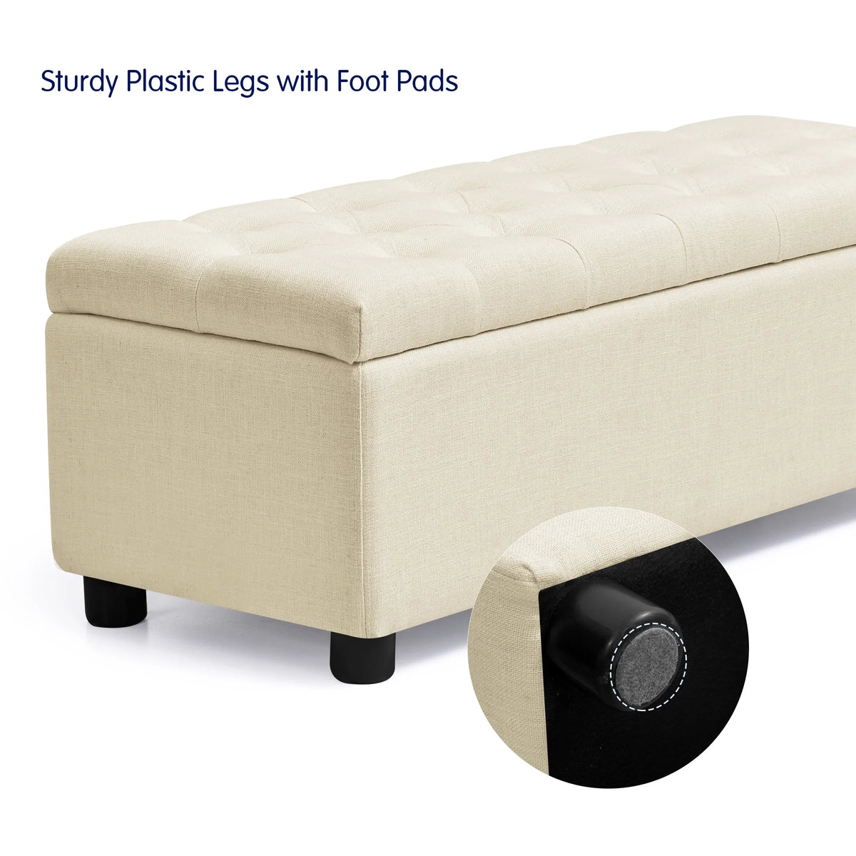 Stool Linen for Storage Storage Plastic Subrtex 40.5" Foot of with Bench Fabric Beige Bed Ottoman with Pads, Bedroom, Legs End Bench Sturdy