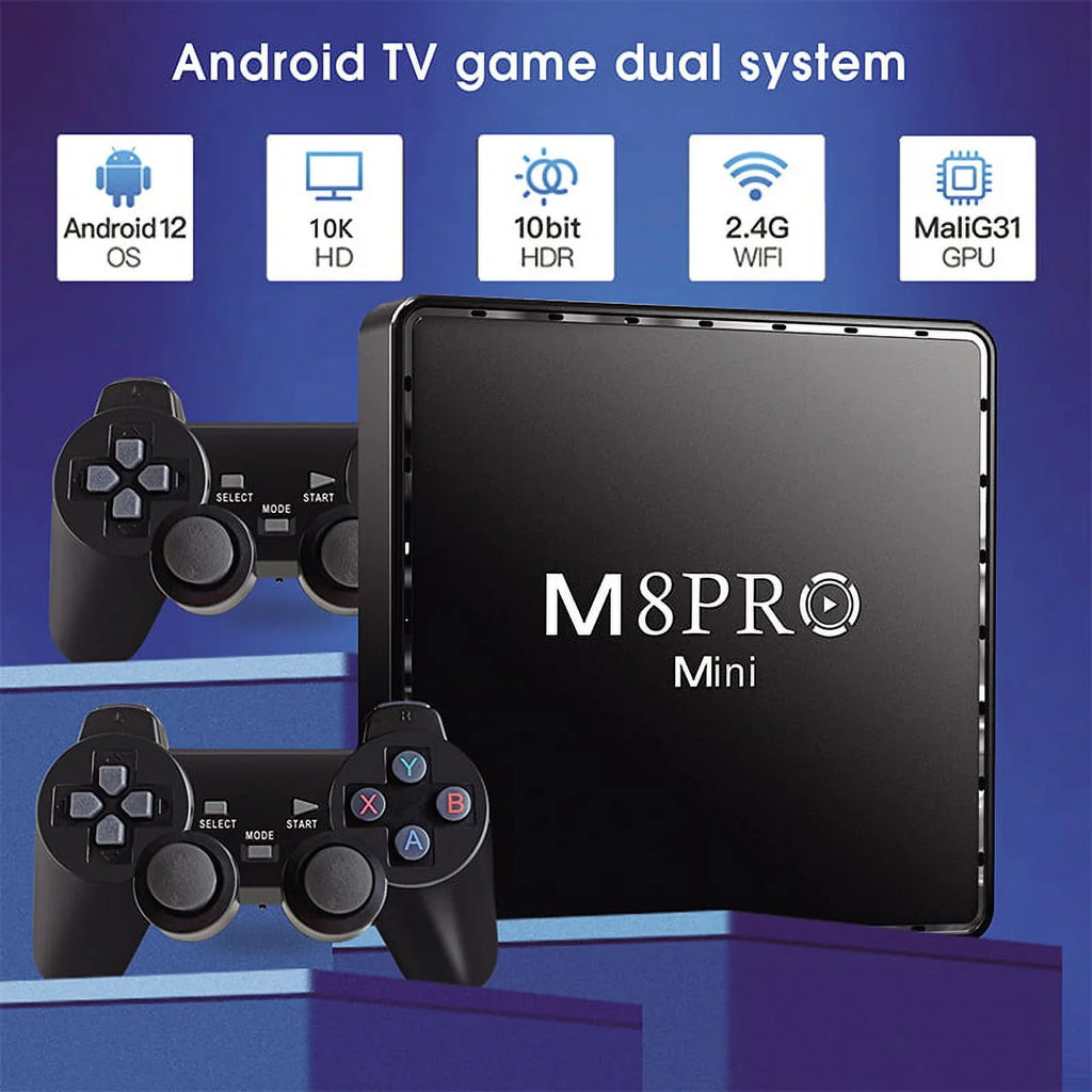 Retor 100M TV Game Pro with Game 10000+ Box Box System Game Wireless M8 TV and Dual Controllers Mini 4K Android