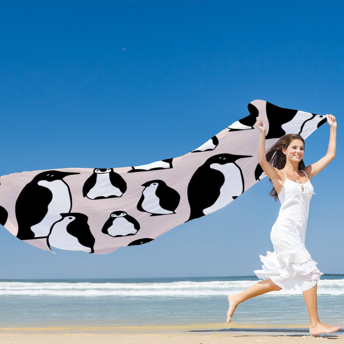 Neck Scarf Wraps Shawls Oblong FREEAMG Large Wraps Sunscreen Packed Gift Hair Headscarf for Long Silk Women Penguins