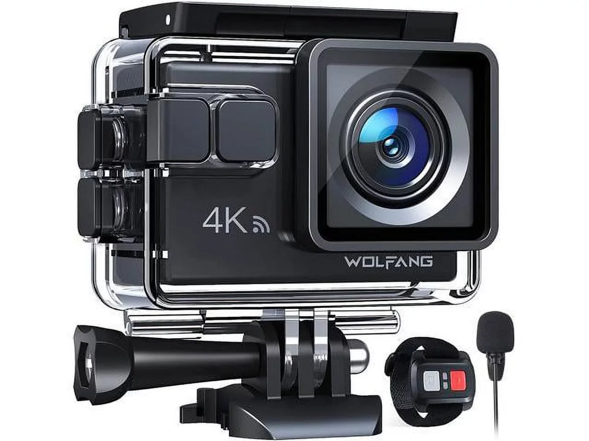 Camera Kit with Accessories Angle Helmet Mount GA100 Remote Dual 40M Camera, 2x1050mAh Batteries 30FPS, Action 20MP Control, 4K Waterproof Wide EIS, WiFi Camera and Microphone 170° Underwater
