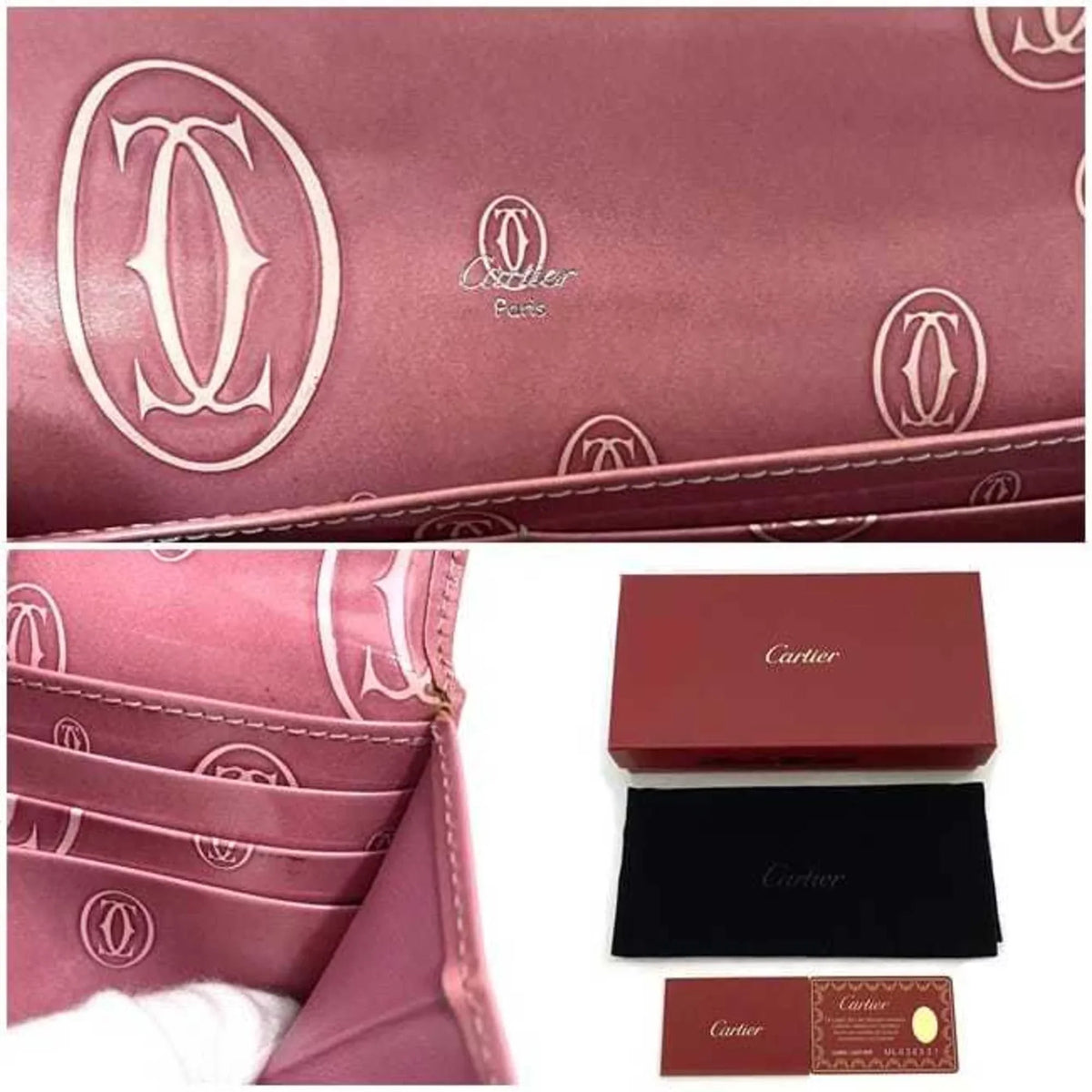 2C Bifold Happy L3000951 Birthday Wallet Pink Leather Pre-Owned Motif Ladies (Fair) Long Cartier