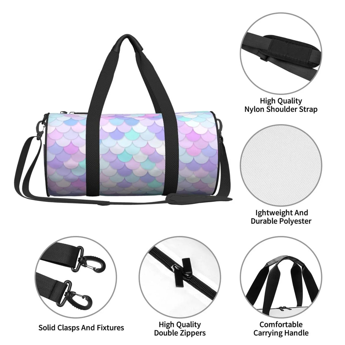 Coaee Large Waterproof Bag Pocket Compartment Cylinder and Travel Bag Bag Luggage Scales Rainbow Sports Gym Capacity with