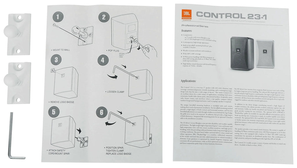 23-1 Amp 3" JBL Control + Wall 70v (2) Commercial Indoor/Outdoor Speakers White