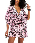 Small US Smocked-Waist Miken Printed LEOPARD PINK Cover-up, Juniors' Swim