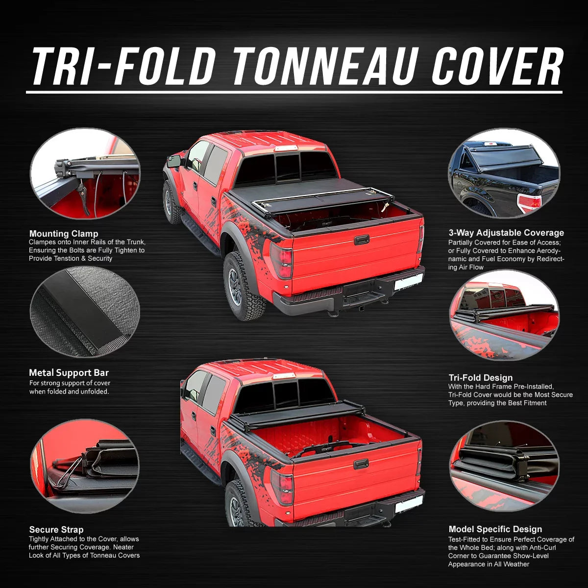 Tonneau Tri-Fold Fleetside 2022 2009 Cover Dodge 6.5Ft 2500 Matte 3500 Top to 1500 Black Bed Soft Ram For Adjustable Kit