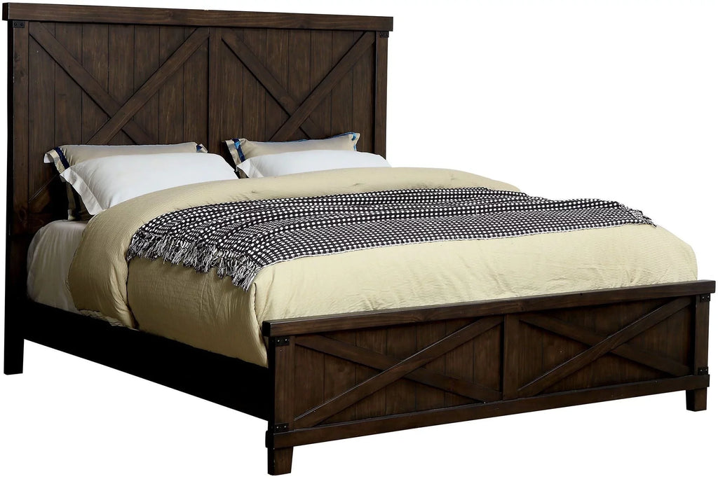 King Bedroom Bed HB Transitional 1pc Solid Style Dark Bed Rustic Size Eastern Style Plank Furniture Walnut FB Wood