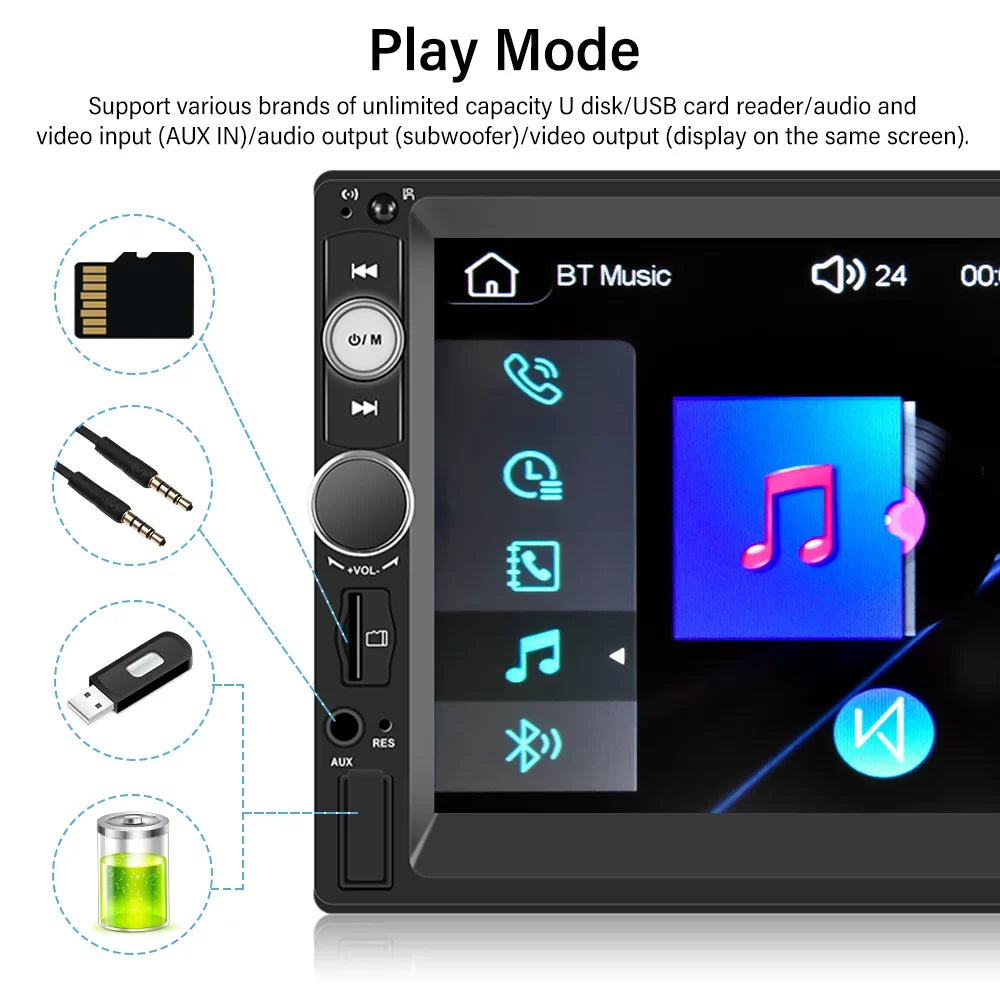 Camera Din Universal Screen Mirror Car Podofo Double Touch Included) Not FM HD Android Apple Car MP3 Radio Multimedia 7'' Audio MP5 USB(Rear 2 Player Auto Stereo Bluetooth Carplay Link