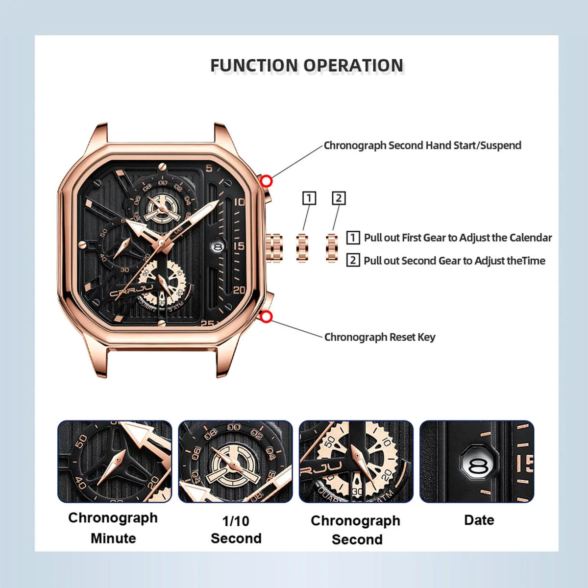 Quartz Date Watch Business Luminous Waterproof Chronograph Men's Leather Luxury