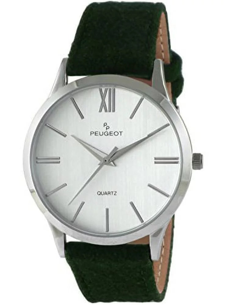 Watch Silver Slim Case Strap Wool Green